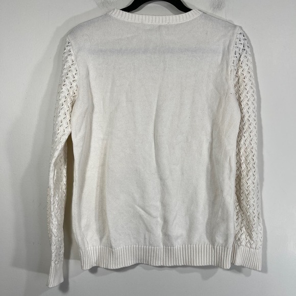 Loft Women's Medium Sweater Ivory Open Knit Sleeves - Picture 5 of 7